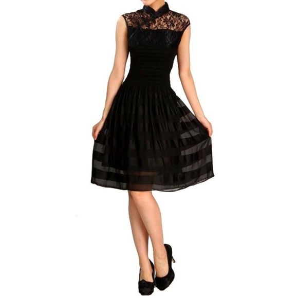 Dresses & Skirts - Fit & Flare Chinese Asian Skater Black Lace Dress